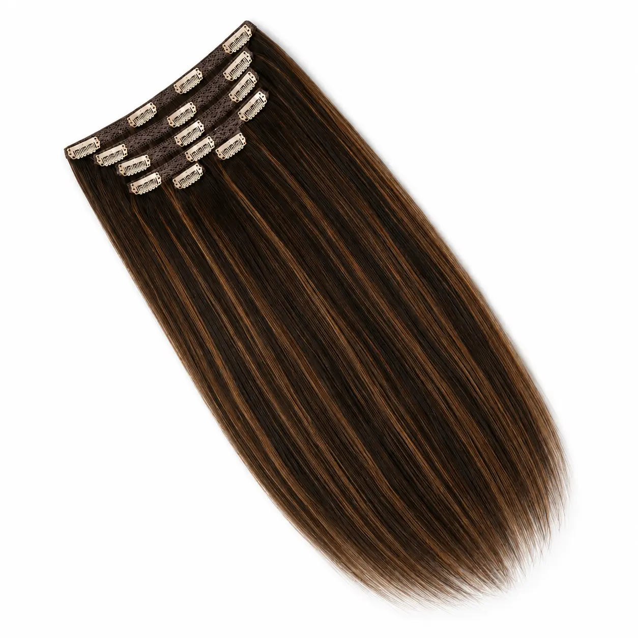 Extensiones de clip de pelo natural Extensiones de clip de cabello humano natural castaño con reflejos, kit completo